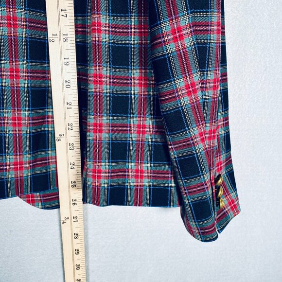 J Crew Blazer Womens 10 Red Black Wool Tweed Holiday Preppy Plaid Academia - Picture 9 of 10